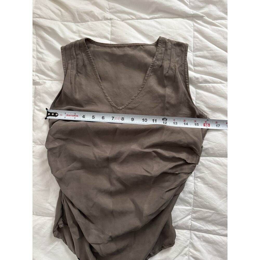 Camilla Olsen Womens Silk Ruched Taupe Brown Tank Size S Designer Luxe V Neck - Picture 3 of 6